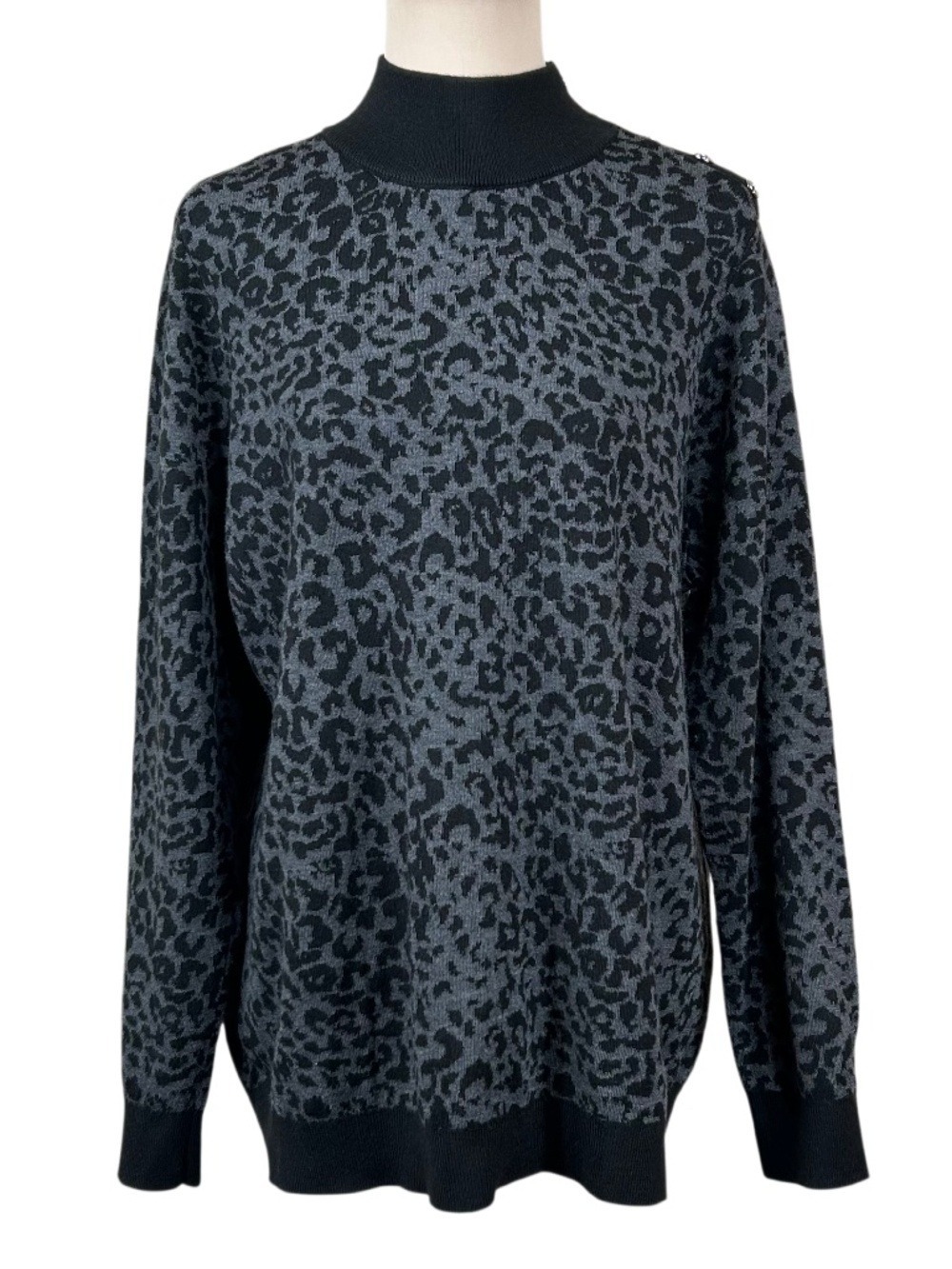Calvin Klein Gray Black Cheetah Mock Neck Pullover Sweater Size XL